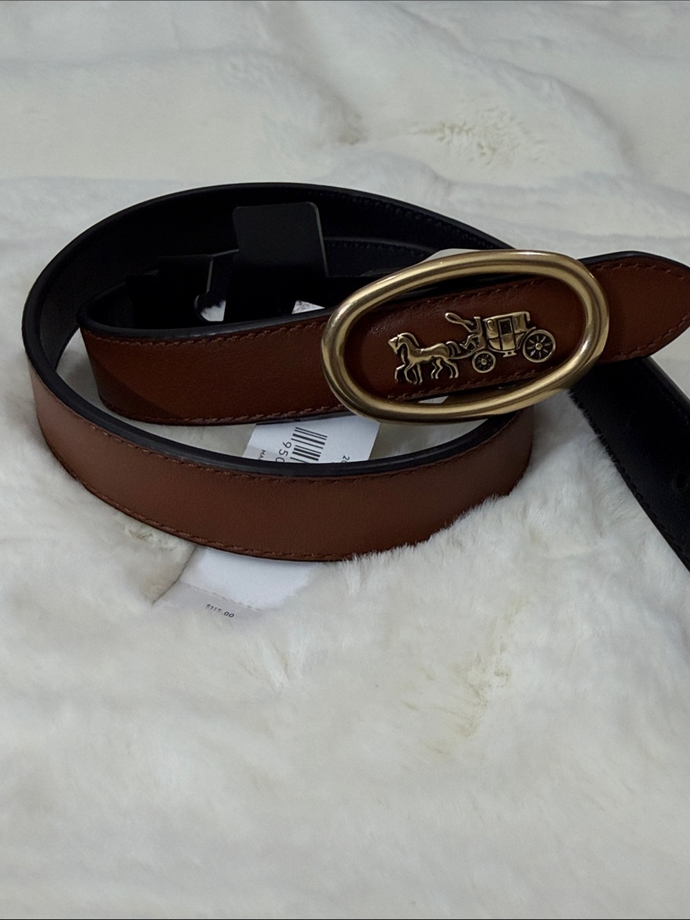 Coach Reversible Brown and Black Leather Belt with Gold Coach Carriage Buckle
